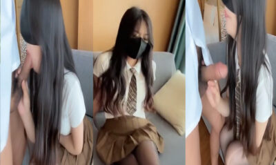 สาวจีนเอาแมสปิดตาและอมควยให้ผัวถ่ายคลิป