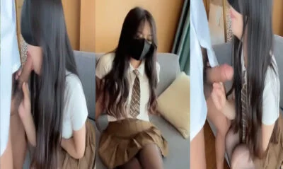 สาวจีนเอาแมสปิดตาและอมควยให้ผัวถ่ายคลิป