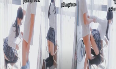 หนุ่มจีนให้แฟนใส่ชุดนักเรียนและทำการตั้งกล้องจับเธอเย็ดบนเก้าอี้